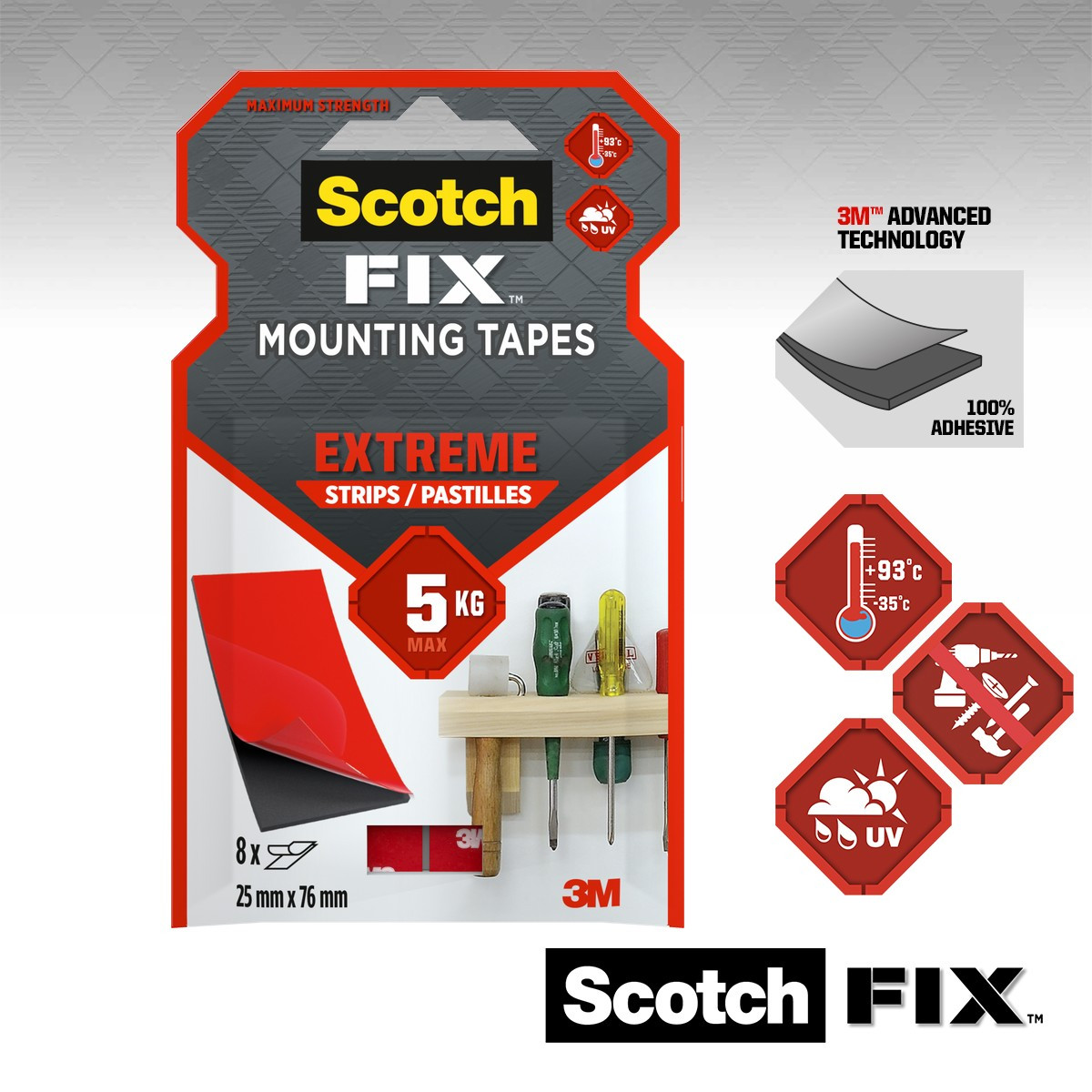 Supermocne listwy montażowe Scotch-Fix™ 25 mm x 76 mm 8 pasków